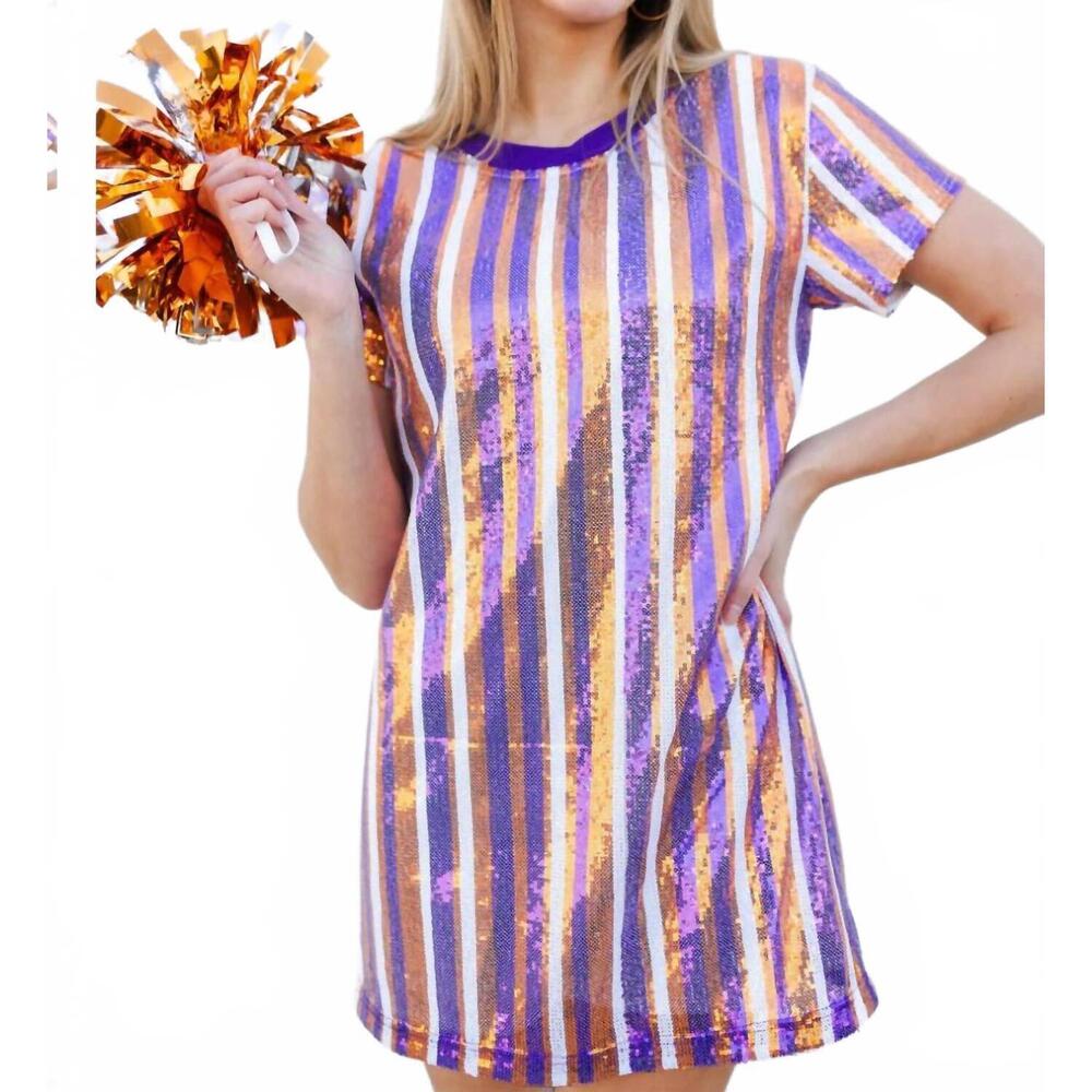 NEW MARY SQUARE sequin game day dress in purple
